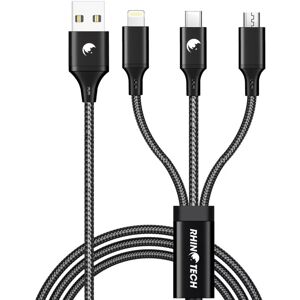 RhinoTech nabíjecí a datový kabel 3v1 USB-A (MicroUSB + Lightning + USB-C) 1,2 m černý