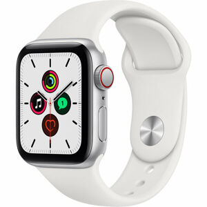 Apple Watch SE Cellular 40mm stříbrný hliník s bílým sportovním řemínkem