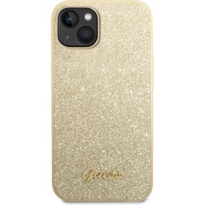 Guess PC/TPU Glitter Flakes Metal Logo kryt iPhone 14 Plus zlatý