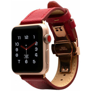 Monowear Saffiano Leather Band Apple Watch 38,40 mm červený/zlaté přezky