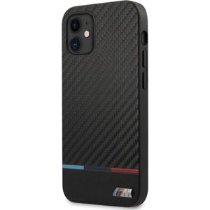 BMW PU Carbon Tricolor Line kryt iPhone 12/12 Pro černý