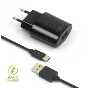 FIXED Rapid Charge síťová nabíječka s odnímatelným USB-C kabelem, 2,4A černá