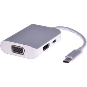 PremiumCord Převodník USB3.1 typ C na HDMI + VGA + PD nabíjení šedý (eko-balení)