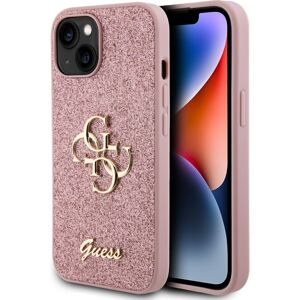 Guess PU Fixed Glitter 4G Metal Logo kryt iPhone 13 růžový