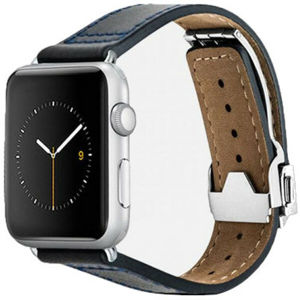 Monowear Leather Band s překlápěcí sponou Apple Watch 42,44 mm tmavě modrý/stříbrné přezky