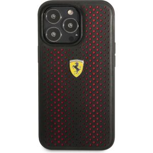Ferrari PU Leather Perforated kryt iPhone 14 Pro Max červený