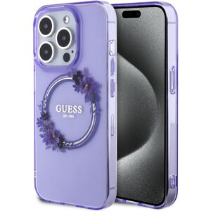 Guess PC/TPU Flowers Ring Glossy Logo MagSafe kryt iPhone 15 Pro fialový