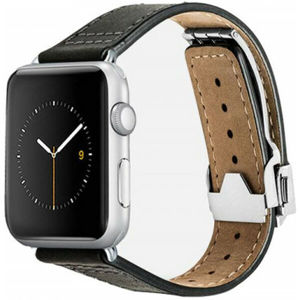 Monowear Leather Band s překlápěcí sponou Apple Watch 42,44 mm černý/stříbrné přezky