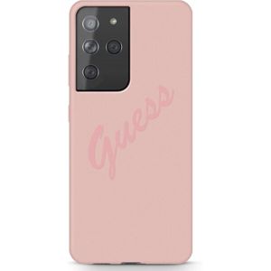Guess Silicone Vintage kryt Samsung Galaxy S21 Ultra růžový