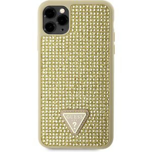 Guess Rhinestones Triangle Metal Logo kryt pro iPhone 11 Pro Max zlatý