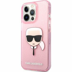 Karl Lagerfeld TPU Full Glitter Karl Head Cover iPhone 13 Pro růžový