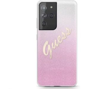 Guess PC/TPU Vintage kryt Samsung Galaxy S21 Ultra Gradient růžový